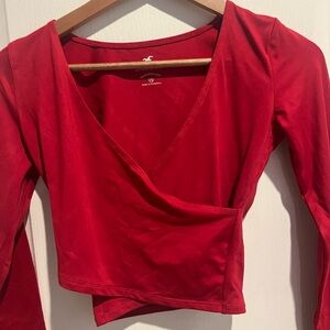 Hollister Red Wrap Long Sleeve Crop Top | Size XS